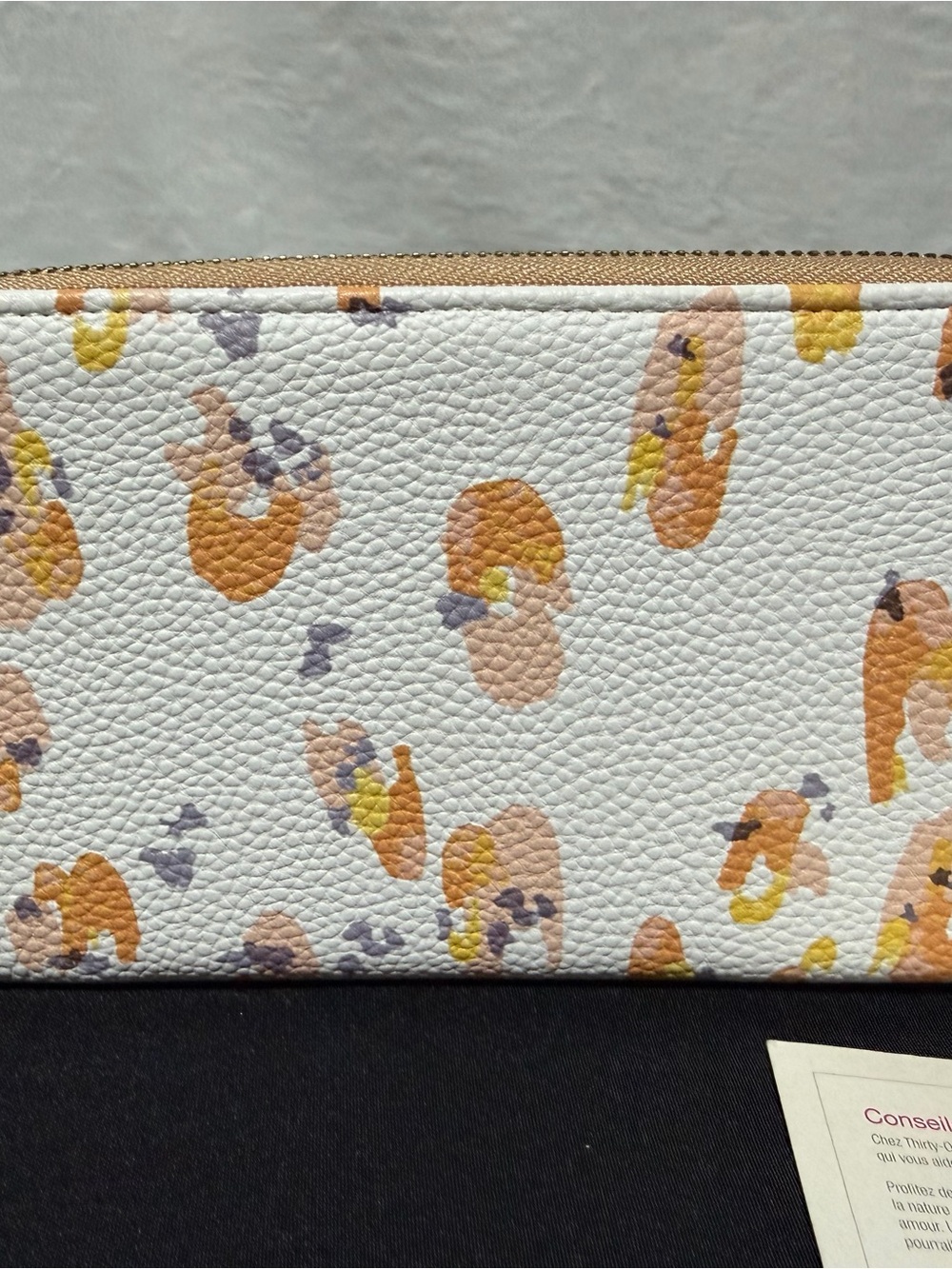 thirty-one White Floral Print Zip Wallet with Peach and Yellow Accents